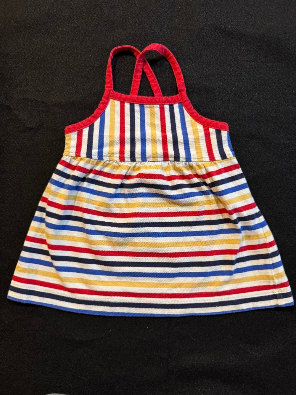 Hanna Andersson Girl's Bos Stripe Dress 100% Cotton Red/Blue/Yellow